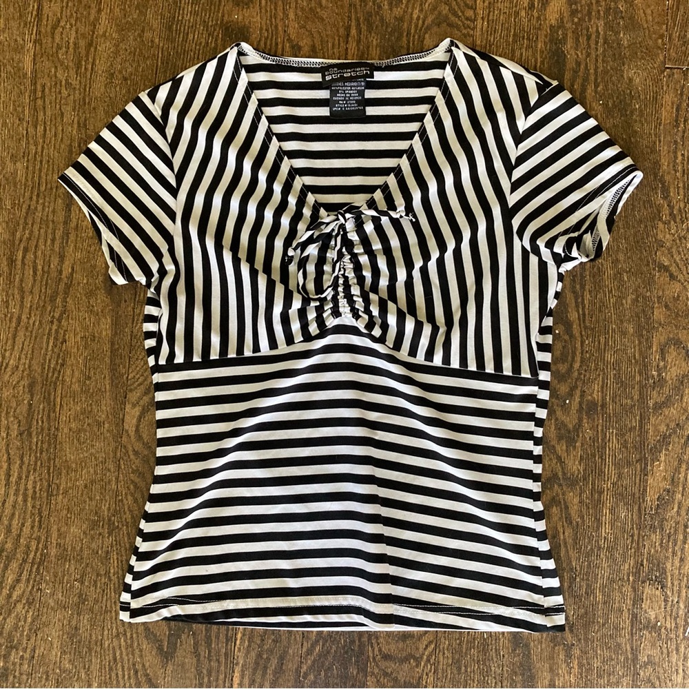 Vintage baby doll Blouse 90s Tie y2k Black And White Stripe top size M
